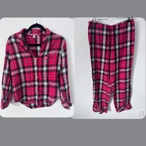 Victoria’s Secret Pink Plaid Flannel Pajama Set | Button-Up Top & Lounge Pants